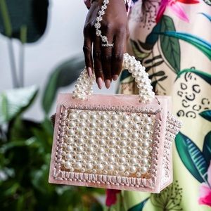 SOLD- pink acrylic and Pearl Handbag with Pearl strap